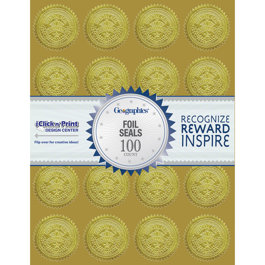 Image of Geographics® Self-Adhesive Embossed Seals, 2" dia, Gold, 20/Sheet, 5 Sheets/Pack