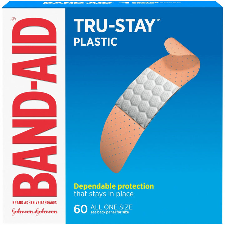 Image of Band-Aid 5635 Tru-Stay Plastic Strips Adhesive Bandages,, 0.75" Width, Tan, 60 / Box