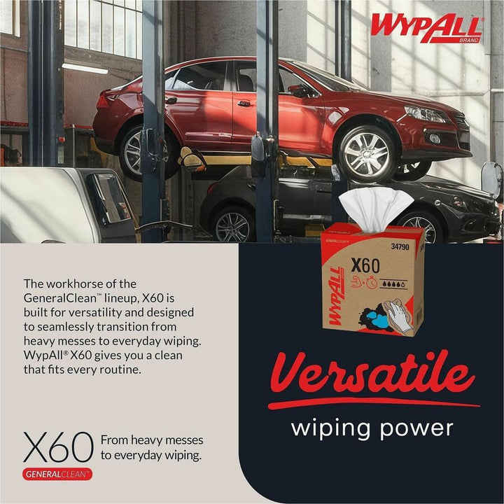 Image of Wypall 34790 GeneralClean X60 Multi-Task Cleaning Cloths, Pop-Up Box, 8.34" W x 16.80" Length, White, Hydroknit, 118 / Box