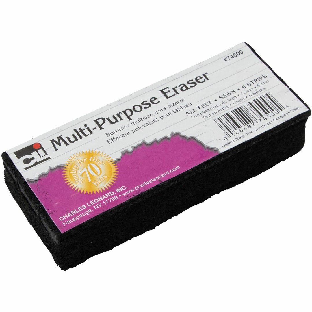 Image of Charles Leonard® Whiteboard Eraser, Felt, 5"x2"x1", Black