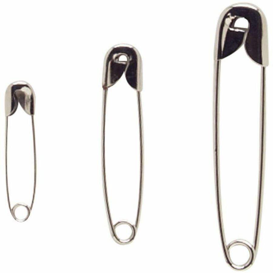 Image of Charles Leonard® Safety Pins, Assorted Sizes, Nickel Plated, 50 Ea/Pk