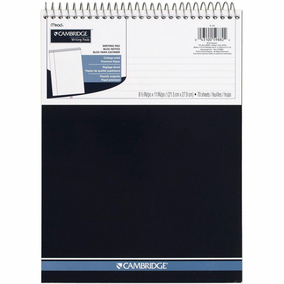 Image of Cambridge® Stiff-Back Wire Bound Notepad, Medium/college Rule, Navy Cover, 70 White 8.5 X 11.5 Sheets