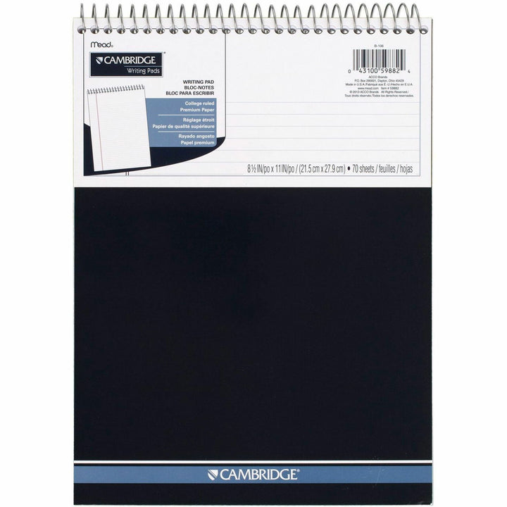 Image of Cambridge® Stiff-Back Wire Bound Notepad, Medium/college Rule, Navy Cover, 70 White 8.5 X 11.5 Sheets