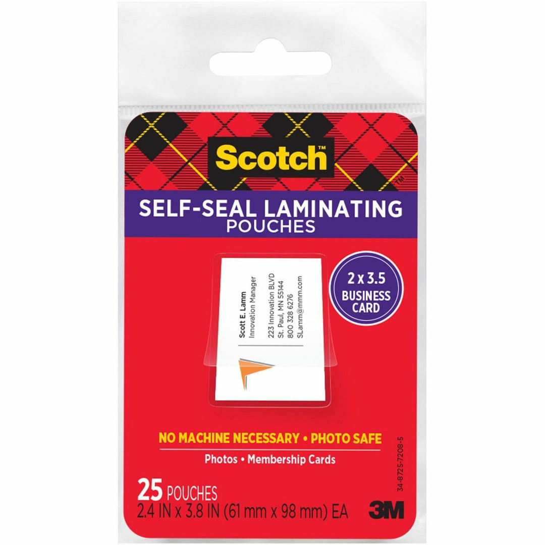 Image of Scotch® Self-Sealing Laminating Pouches, 9.5 Mil, 3.88" X 2.44", Gloss Clear, 25/pack