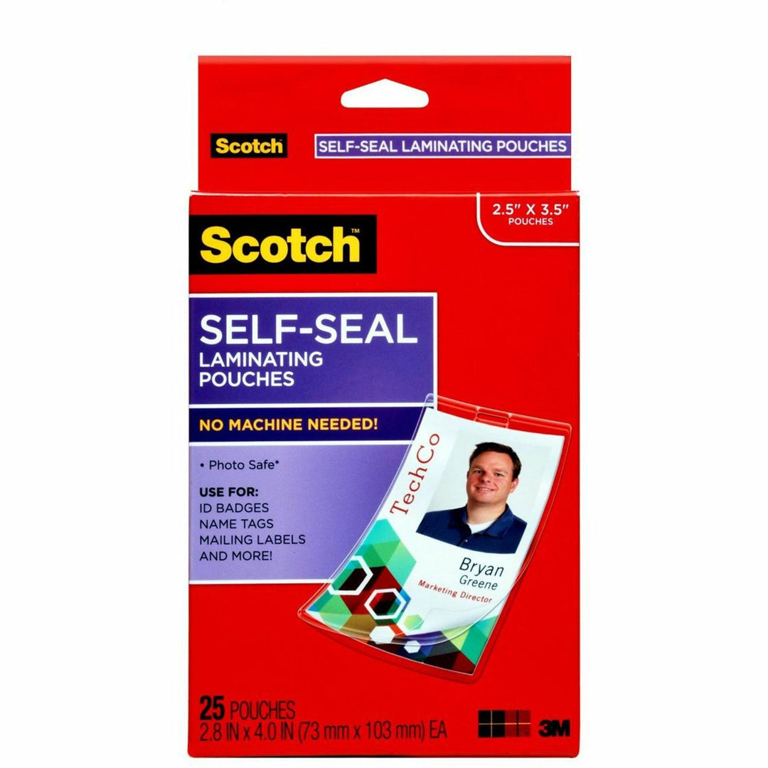 Image of Scotch® Self-Sealing Laminating Pouches, 12.5 Mil, 2.31" X 4.06", Gloss Clear, 25/pack
