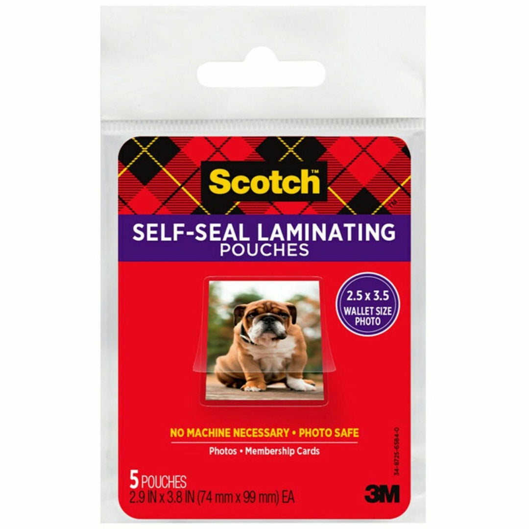 Image of Scotch® Self-Sealing Laminating Pouches, 9.5 Mil, 2.81" X 3.75", Gloss Clear, 5/pack