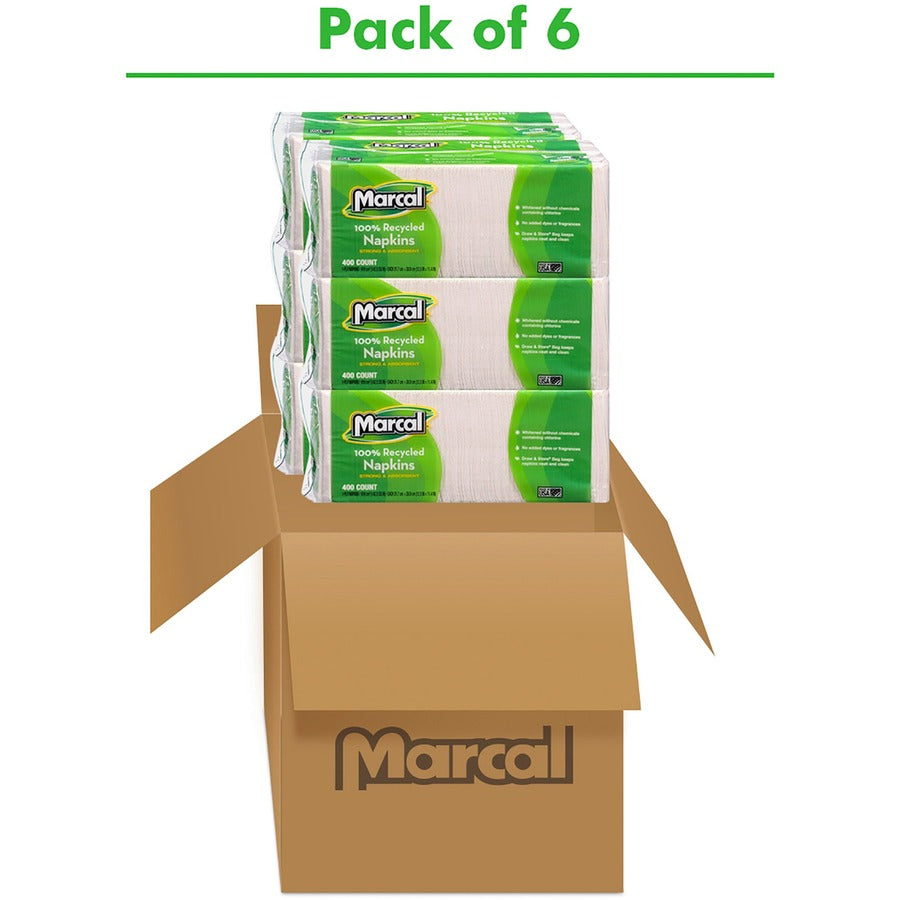 Image of Marcal® Luncheon Napkin,Single-Ply,12-1/2"x11-1/4",400/PK,6PK/CT,WE