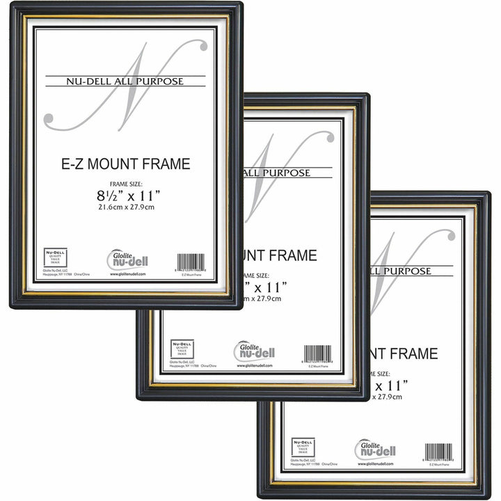 Image of Glolite Nudell LLC Document Frame, Easy Slide-In Feature, 8-1/2"x11", 3/PK, BK