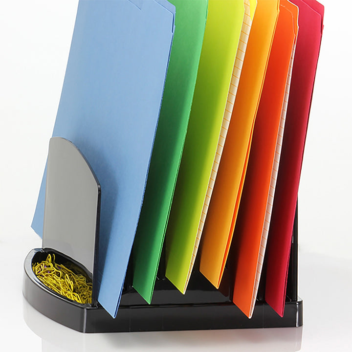 Image of Officemate Incline Sorter, 6 Slots,Clip Holder,7-1/2"x7-1/2"x6-3/8", BK
