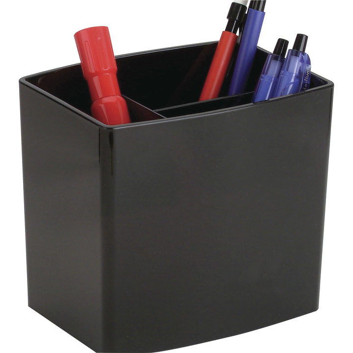 Image of Officemate Pencil Holder, Large, 3 Compartments, 5"x3-3/4"x4-1/2",Black