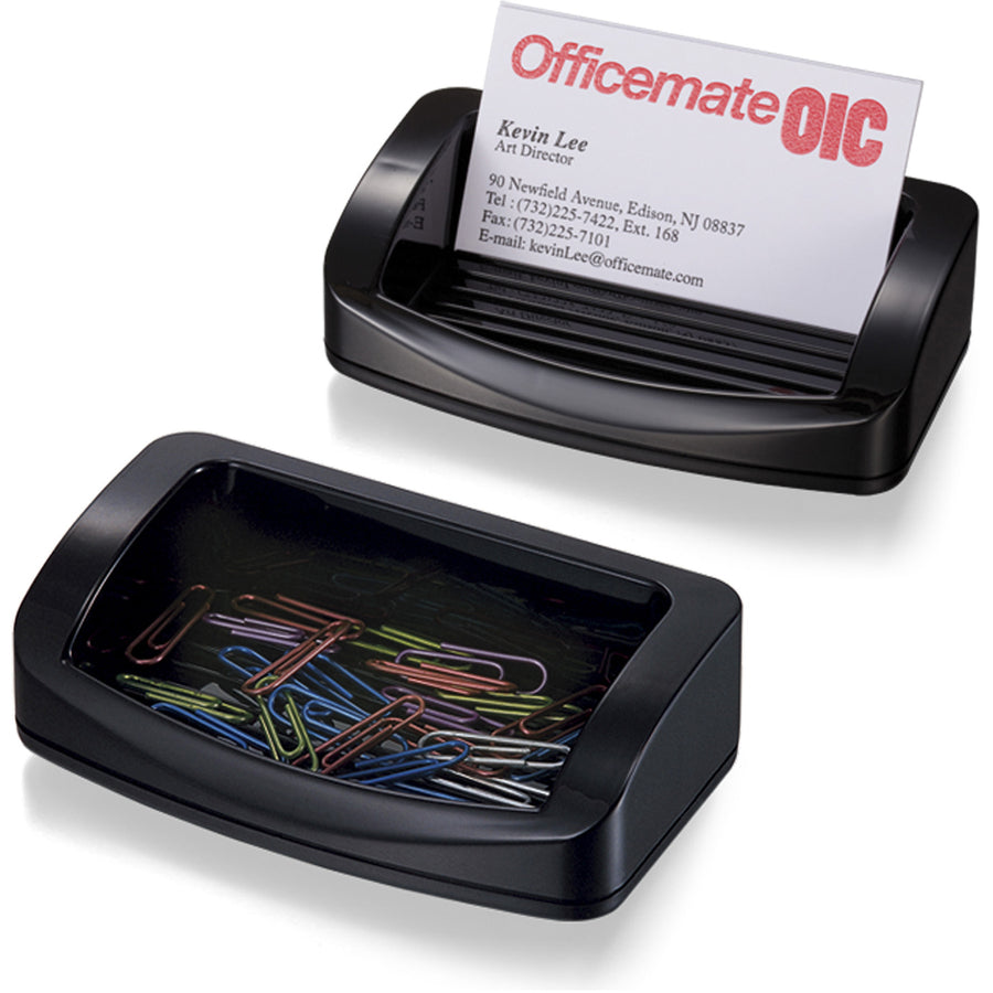 Image of Officemate Business Card/Clip Holder, 4-3/4"x2-3/4"x1-3/8", Black