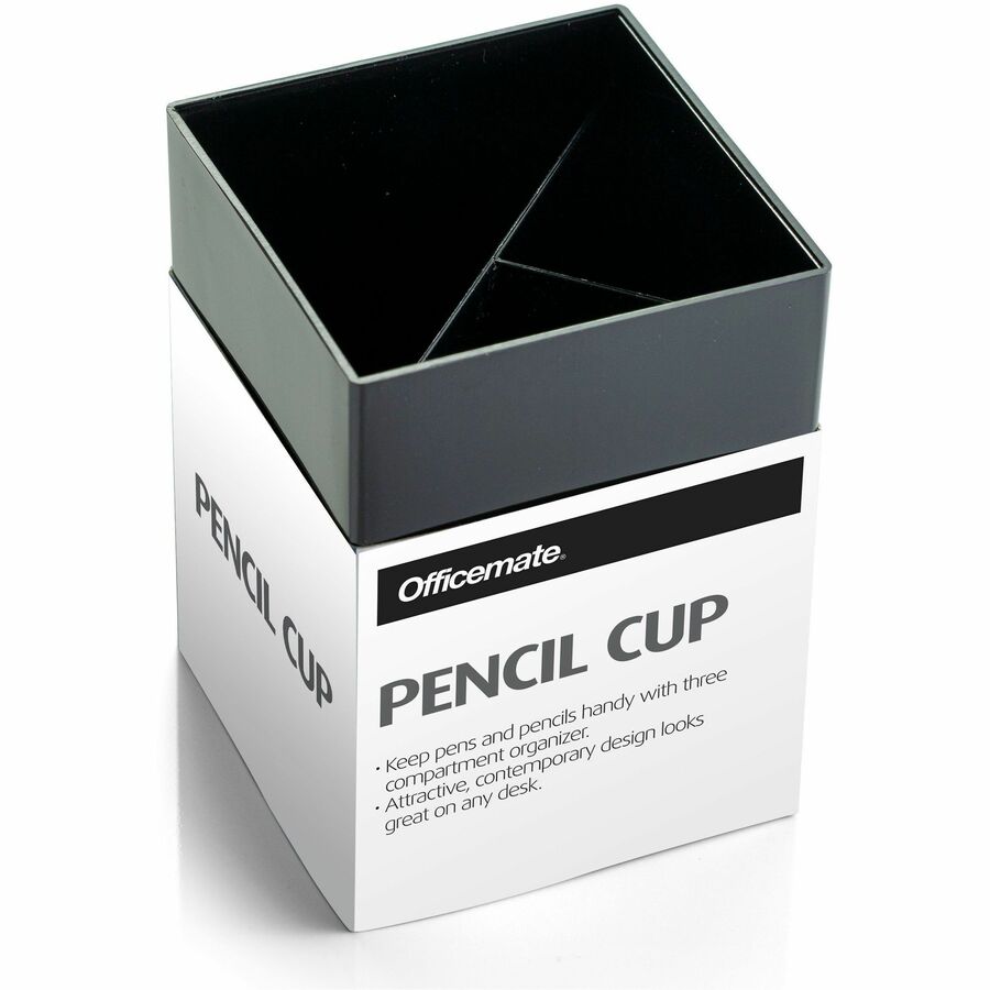 Image of Officemate Pencil cup, 3 Compartments, 2-7/8"x2-7/8"x4", Black