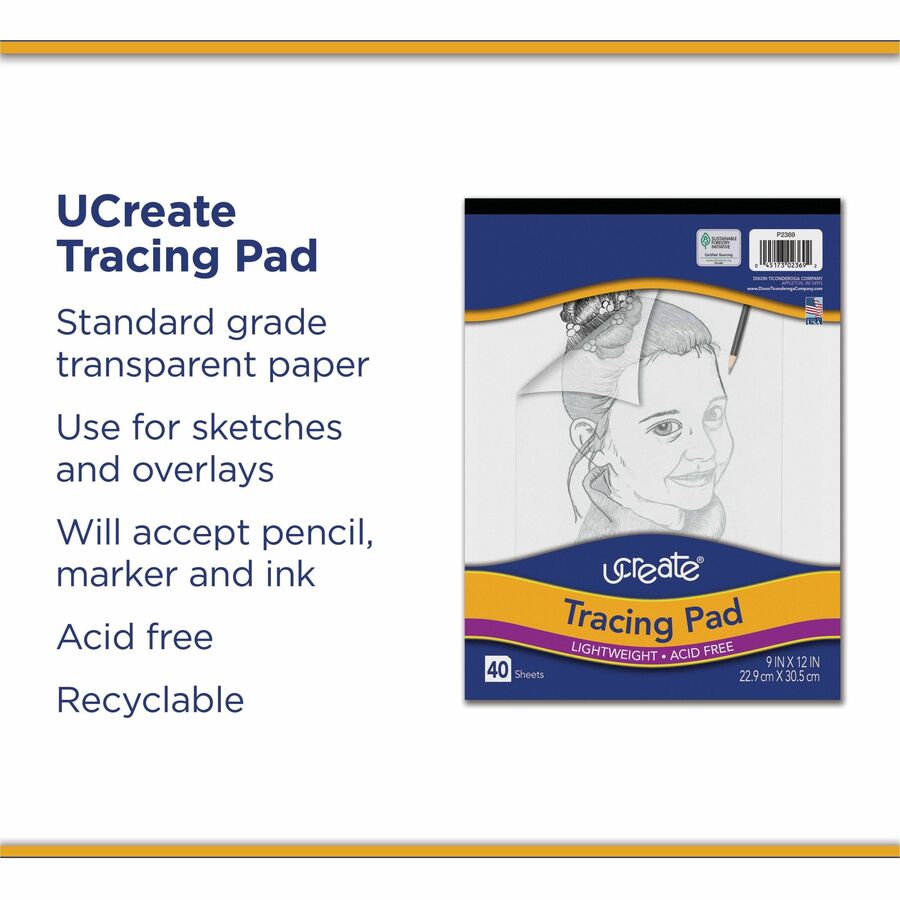Image of Pacon® Tracing Pad,F/Sketches and Overlays,9"x12",40 Sheets, WE