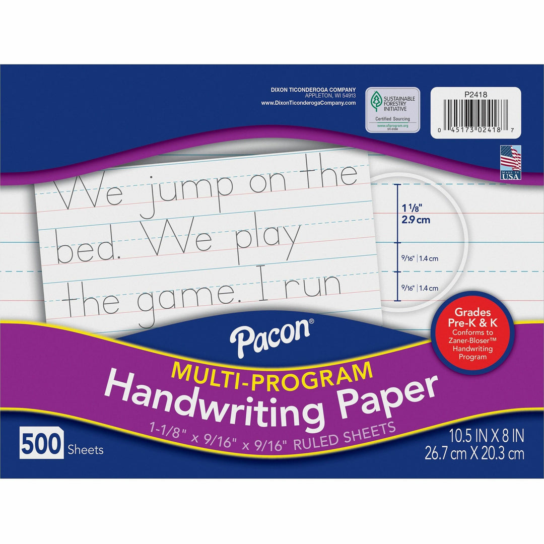 Image of Pacon® Handwriting Paper,f/Pre-K&K,10-1/2"x8",1-1/8" Rld,500/RM,WE