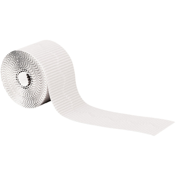 Image of Bordette 37014 Decorative Border, Rectangle with Scalloped Trim Shape, Pin-up, Fadeless, 2.25" W x 600" Length, White, Paper, 1 Roll