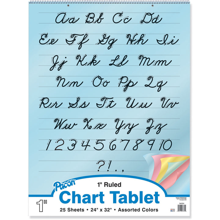 Image of Pacon® Colored Paper Chart,Cursive Cover,1" Ruled,24"x32",25Sht,AST