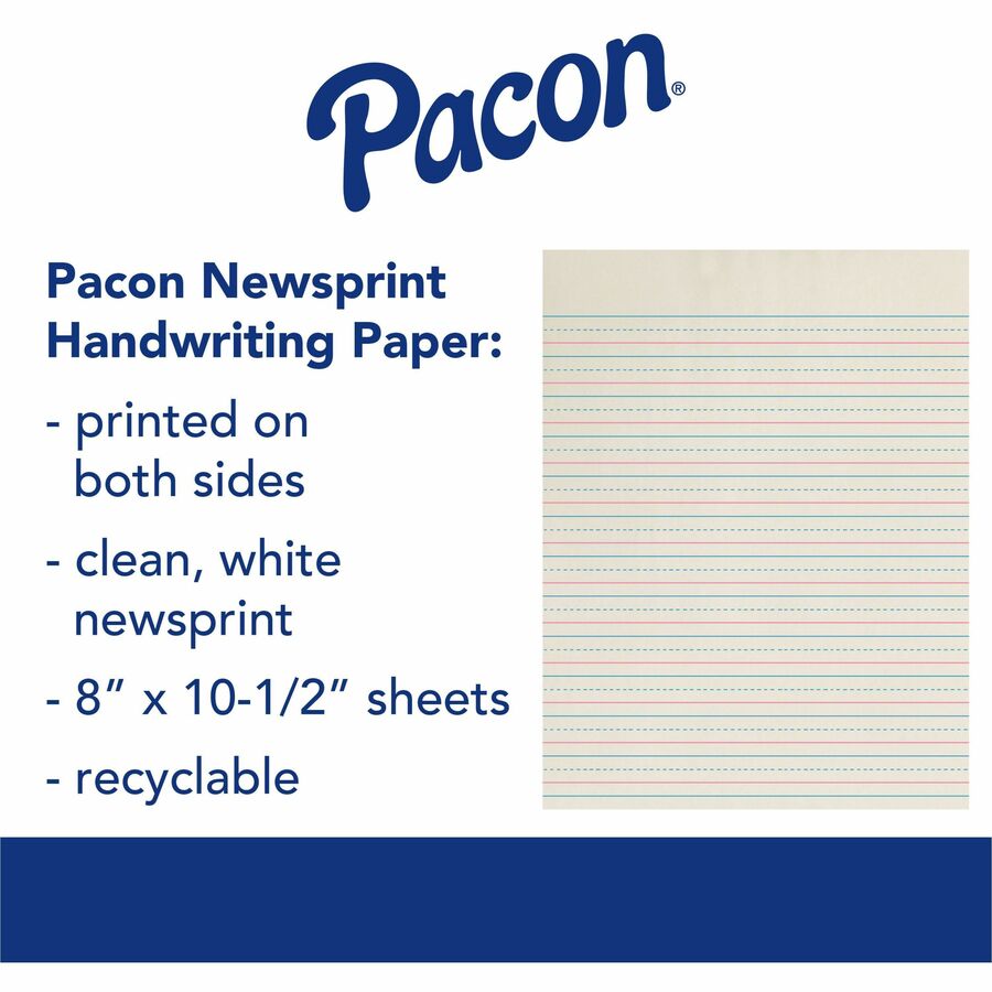 Image of Pacon® Newsprint w/Broken Midline,1/2"Rule, 8"x10-1/2", 500/RM,WE