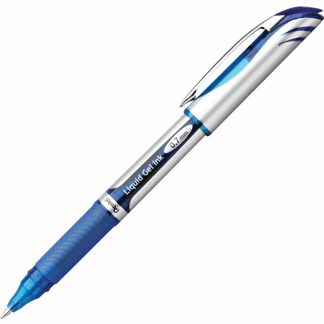 Image of Pentel BL57-C EnerGel Deluxe Rollerball Pen, 0.7 mm Medium Pen Point, Refillable, Blue Ink, Gel-based, Silver Barrel, 12 / Box
