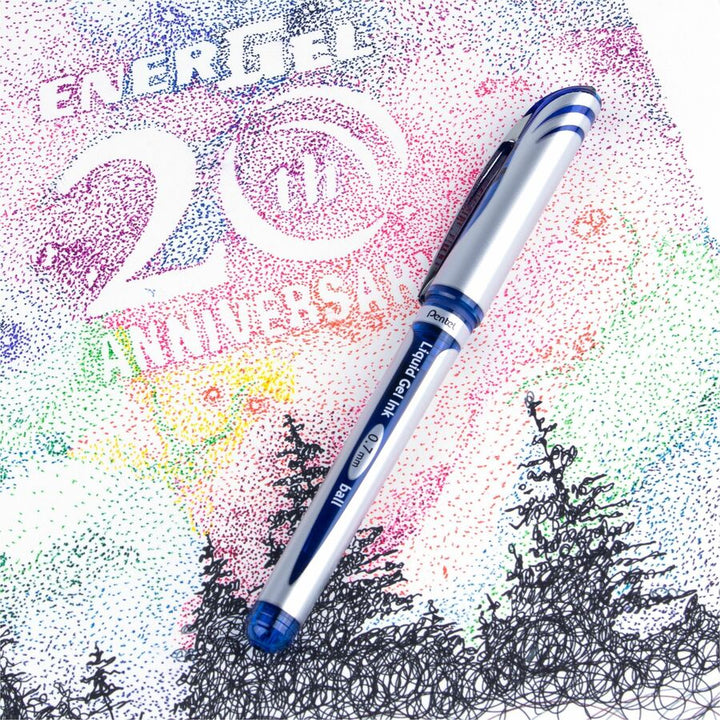Image of Pentel BL57-C EnerGel Deluxe Rollerball Pen, 0.7 mm Medium Pen Point, Refillable, Blue Ink, Gel-based, Silver Barrel, 12 / Box