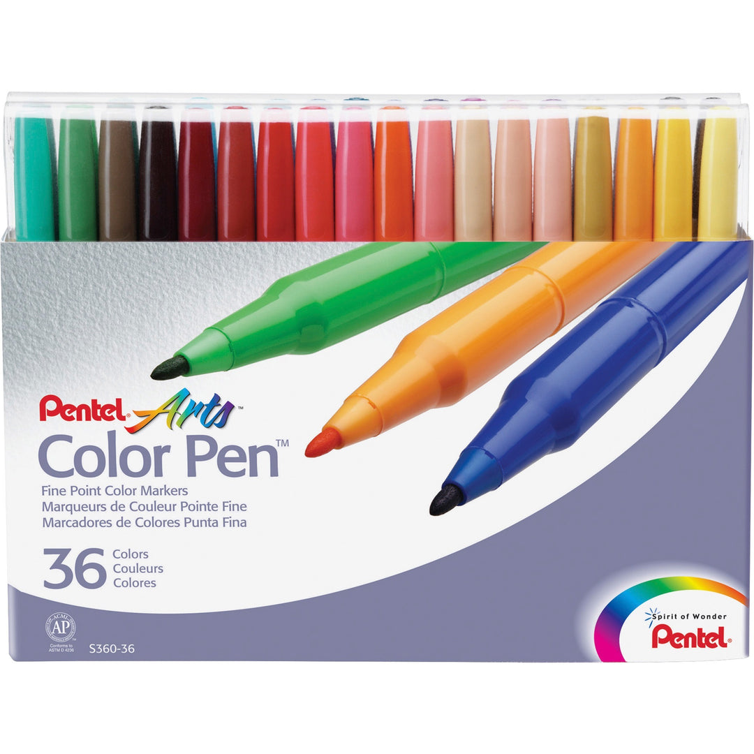 Image of Pentel® Fine Point 36-Color Pen Set, Fine Bullet Tip, Assorted Colors, 36/set