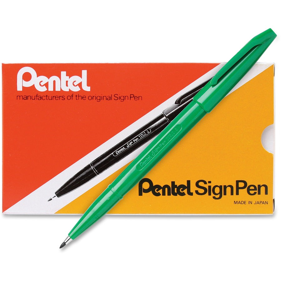 Image of Pentel® Sign Pens, Fiber Tip, Bold Point, Green Barrel/Ink