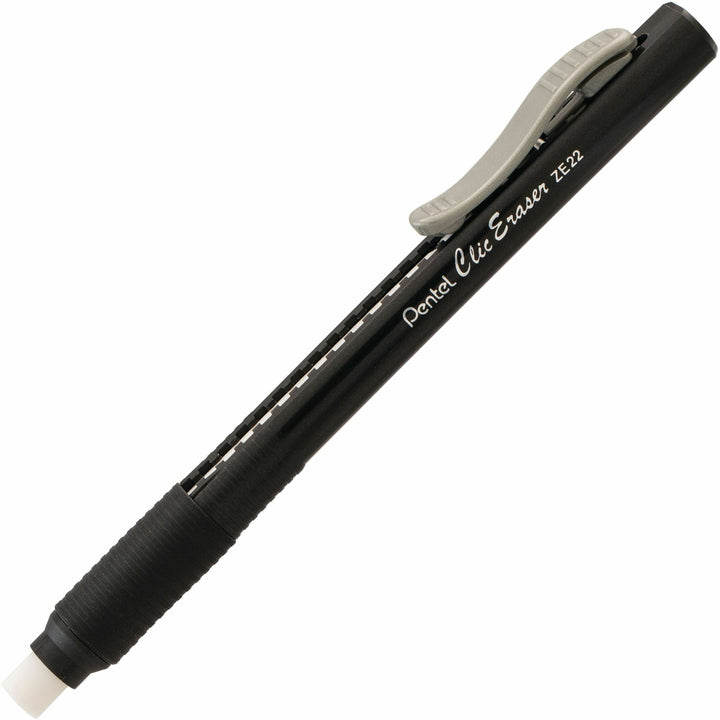 Image of Pentel® Clic Eraser, Retractable,Pocket Clip,Black Barrel