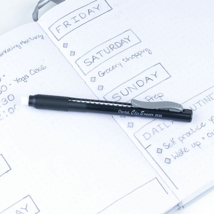 Image of Pentel® Clic Eraser, Retractable,Pocket Clip,Black Barrel