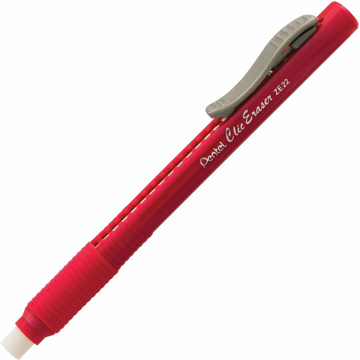 Image of Pentel® Clic Eraser, Retractable, Pocket Clip, Red Barrel