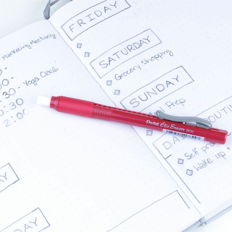 Image of Pentel® Clic Eraser, Retractable, Pocket Clip, Red Barrel