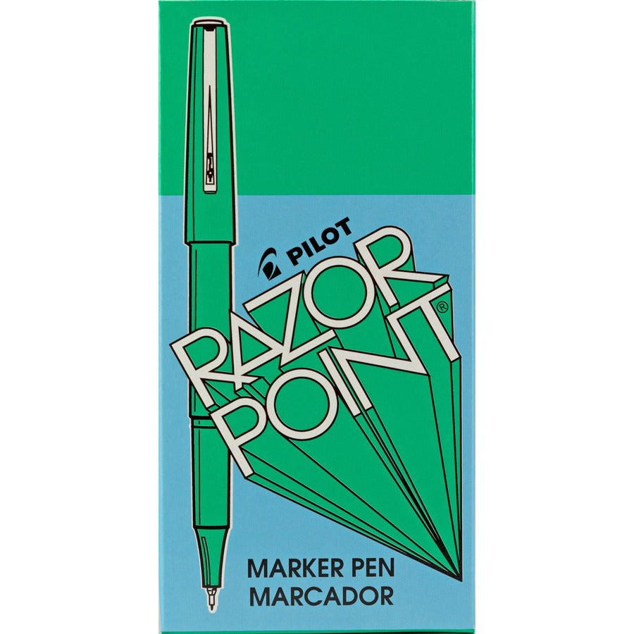 Image of Pilot® Razor Point Fine Line Porous Point Pen, Stick, Extra-Fine 0.3 Mm, Green Ink, Green Barrel, Dozen