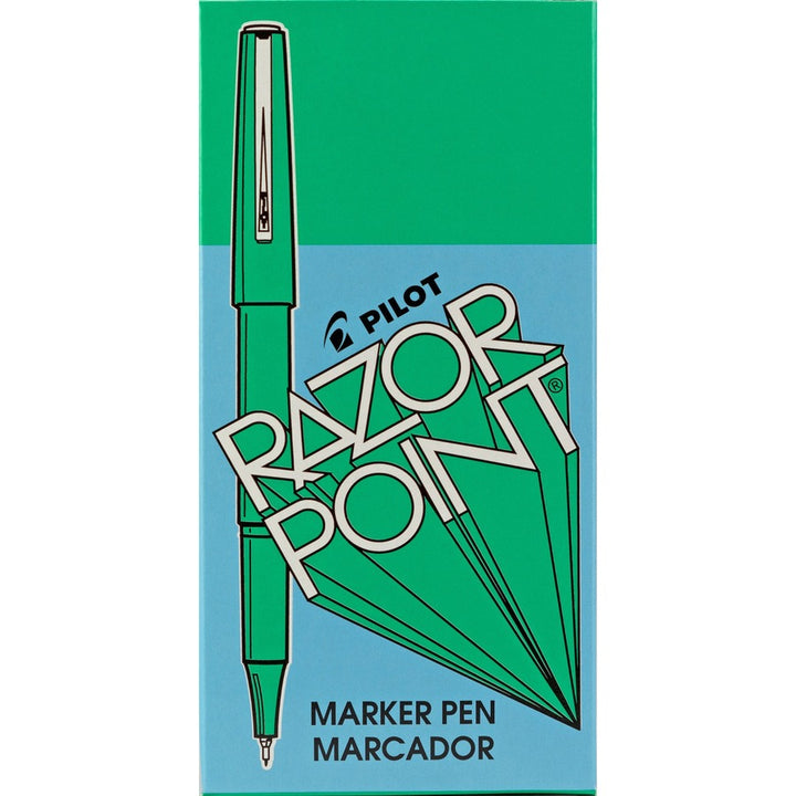 Image of Pilot® Razor Point Fine Line Porous Point Pen, Stick, Extra-Fine 0.3 Mm, Green Ink, Green Barrel, Dozen