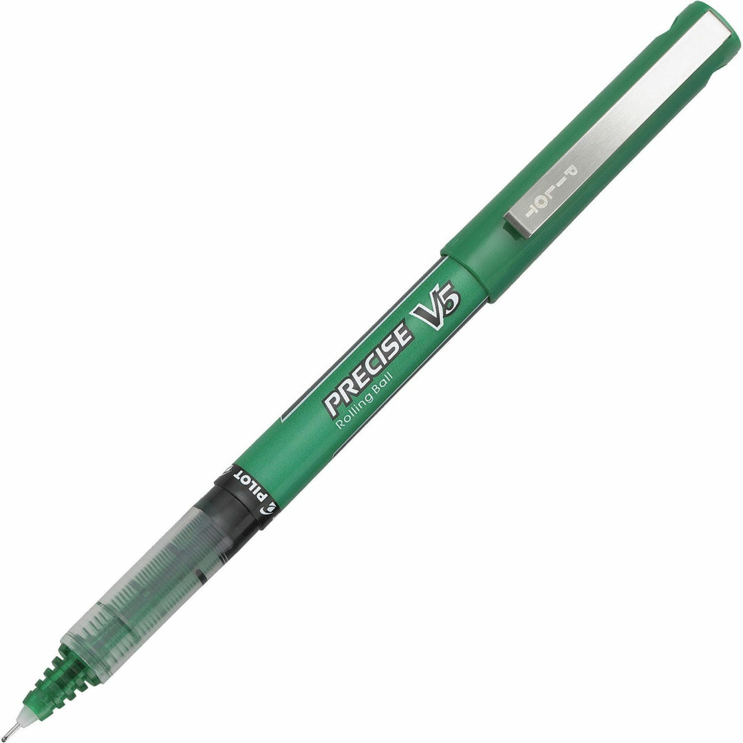 Image of Pilot® Precise V5 Rollerball Pen, Stick, Extra-Fine 0.5 mm, Green Ink, Green/Clear Barrel, Dozen