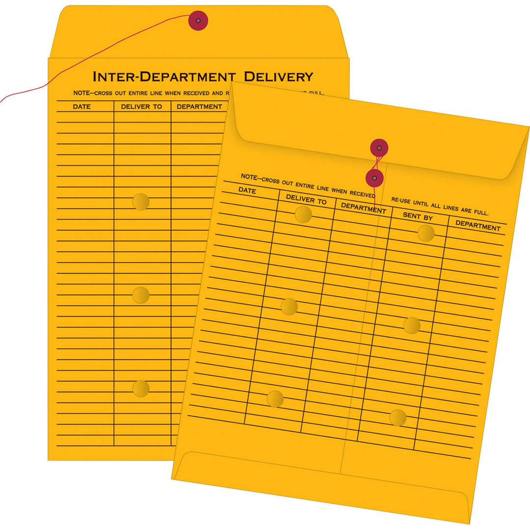 Image of Quality Park 63561 10 x 13 Inter-Departmental Envelopes, Inter-department, 10" W x 13" Length, 28 lb, String/Button, Kraft, Kraft, 100 / Box