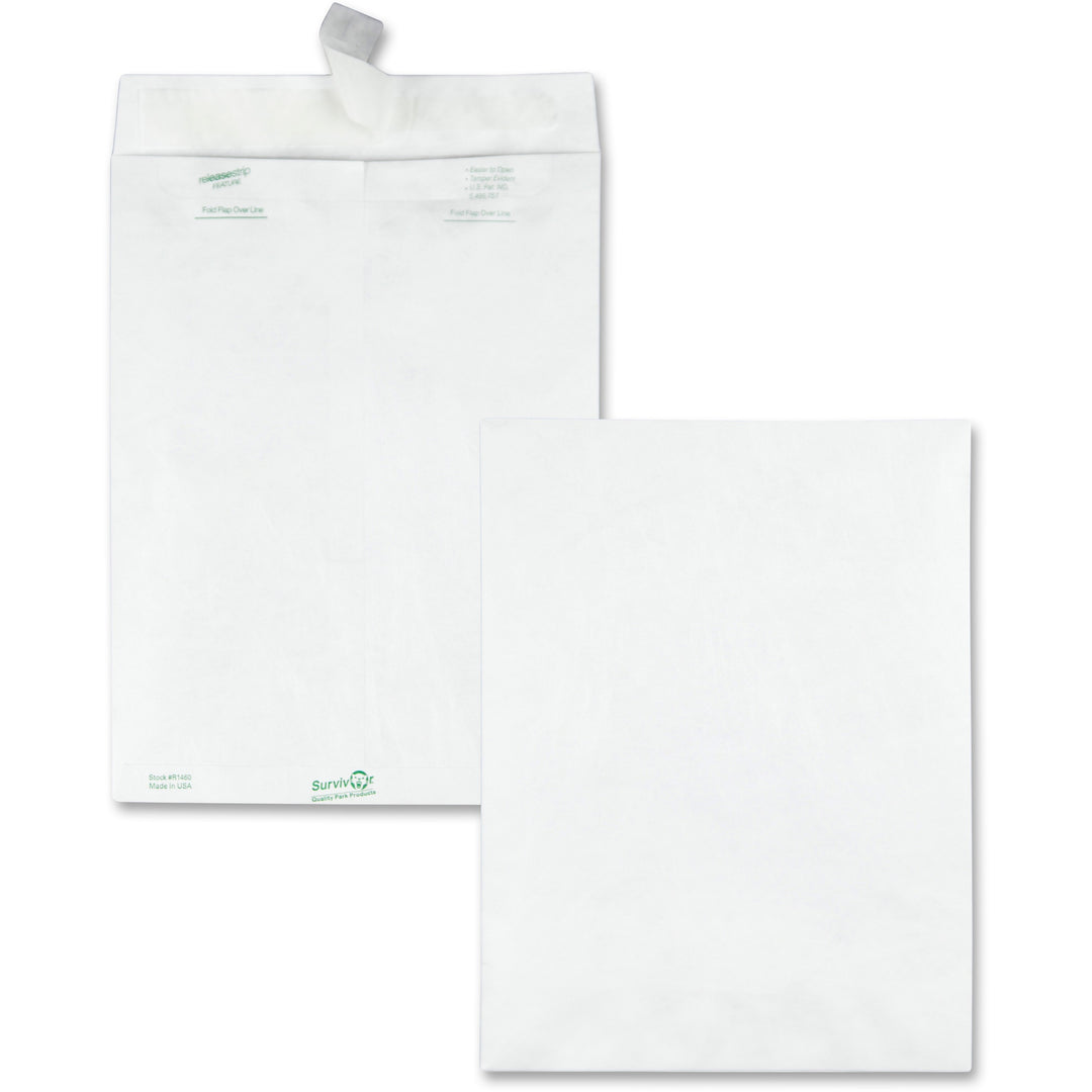 Image of Survivor® Lightweight 14 lb Tyvek Catalog Mailers, #10 1/2, Square Flap, Redi-Strip Adhesive Closure, 9 x 12, White, 100/Box
