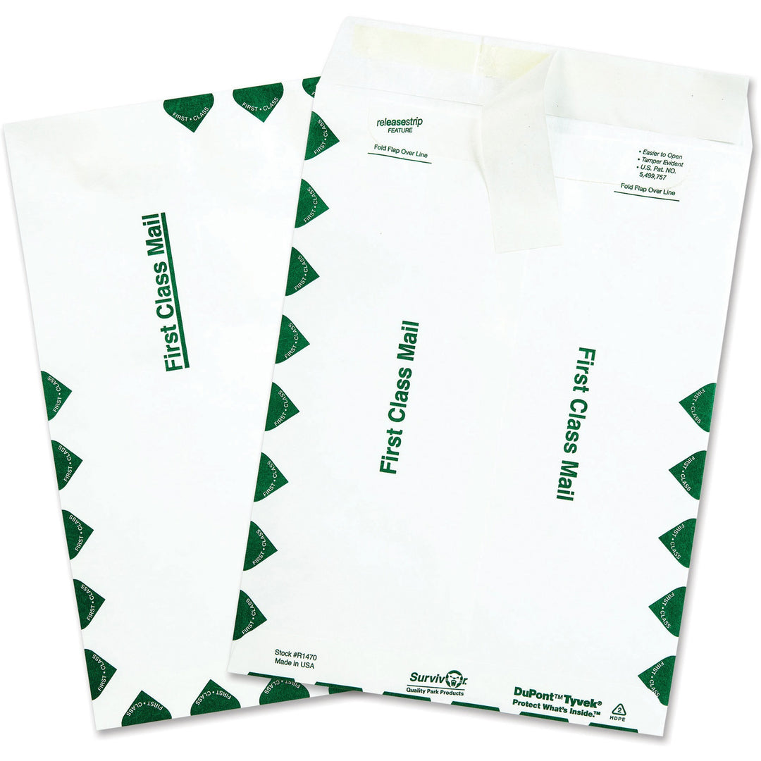 Image of Survivor® Lightweight 14 lb Tyvek Catalog Mailers, First Class, #10 1/2, Commercial Flap, Redi-Strip Closure, 9 x 12, White, 100/Box
