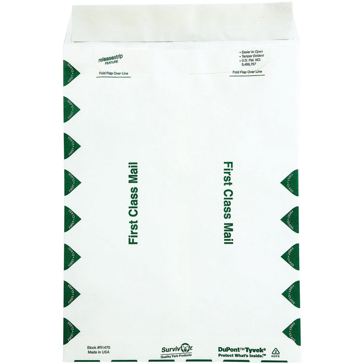 Image of Survivor® Lightweight 14 lb Tyvek Catalog Mailers, First Class, #10 1/2, Commercial Flap, Redi-Strip Closure, 9 x 12, White, 100/Box