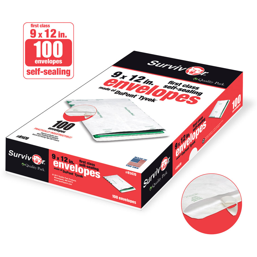 Image of Survivor® Lightweight 14 lb Tyvek Catalog Mailers, First Class, #10 1/2, Commercial Flap, Redi-Strip Closure, 9 x 12, White, 100/Box