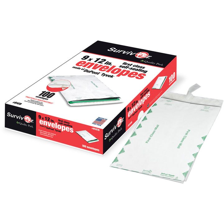 Image of Survivor® Lightweight 14 lb Tyvek Catalog Mailers, First Class, #10 1/2, Commercial Flap, Redi-Strip Closure, 9 x 12, White, 100/Box