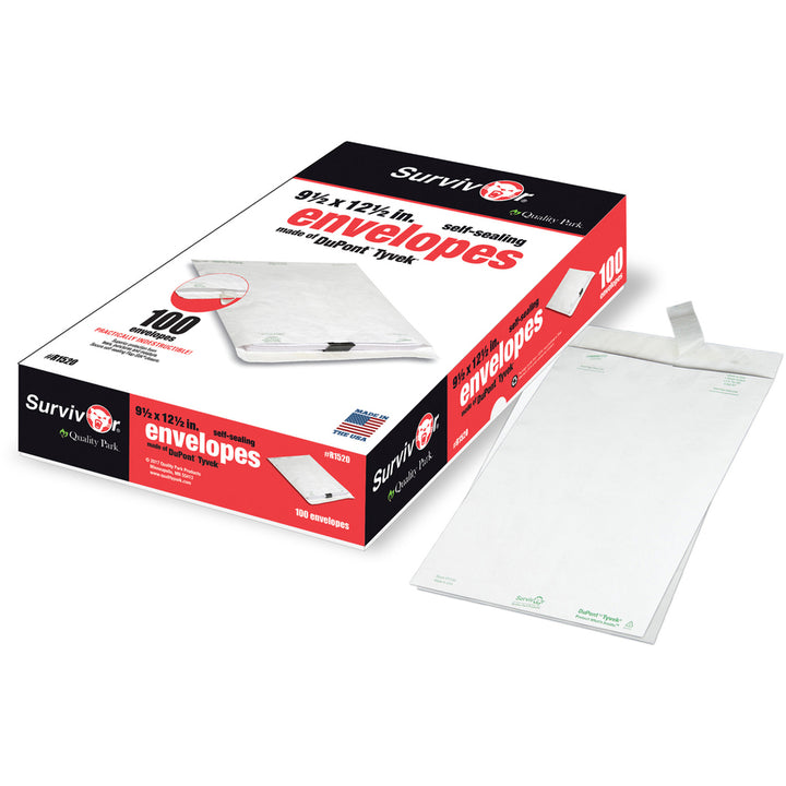 Image of Survivor® Lightweight 14 lb Tyvek Catalog Mailers, #12 1/2, Square Flap, Redi-Strip Adhesive Closure, 9.5 x 12.5, White, 100/Box