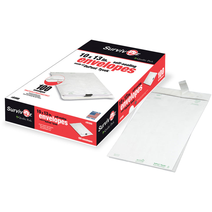 Image of Survivor® Lightweight 14 lb Tyvek Catalog Mailers, #13 1/2, Square Flap, Redi-Strip Adhesive Closure, 10 x 13, White, 100/Box
