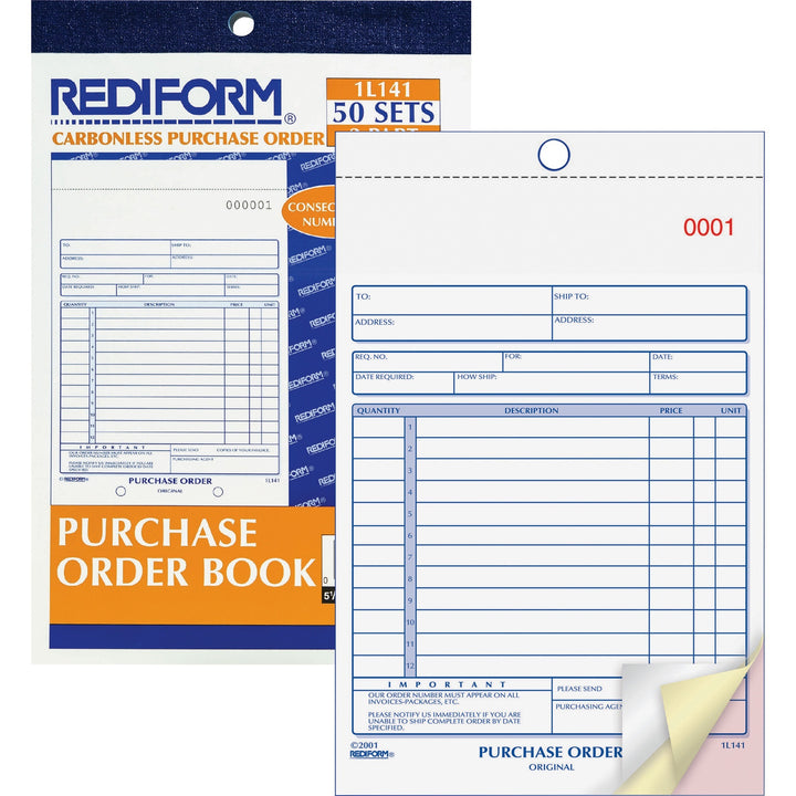 Image of Rediform® Purchase Order Book, 12 Lines, Three-Part Carbonless, 5.5 x 7.88, 50 Forms Total