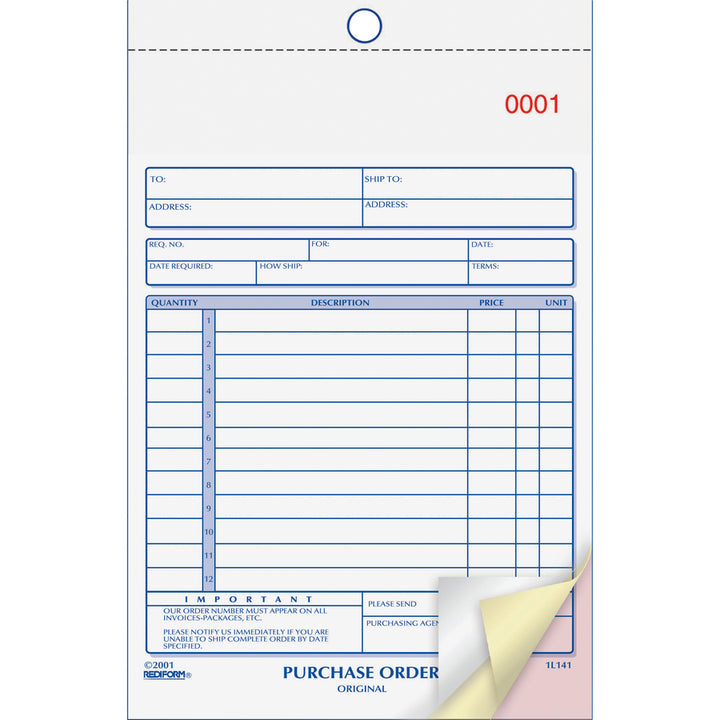 Image of Rediform® Purchase Order Book, 12 Lines, Three-Part Carbonless, 5.5 x 7.88, 50 Forms Total