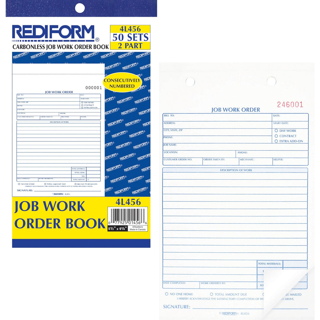 Image of Rediform® Job Work Order Book, Two-Part Carbonless, 5.5 x 8.5, 50 Forms Total