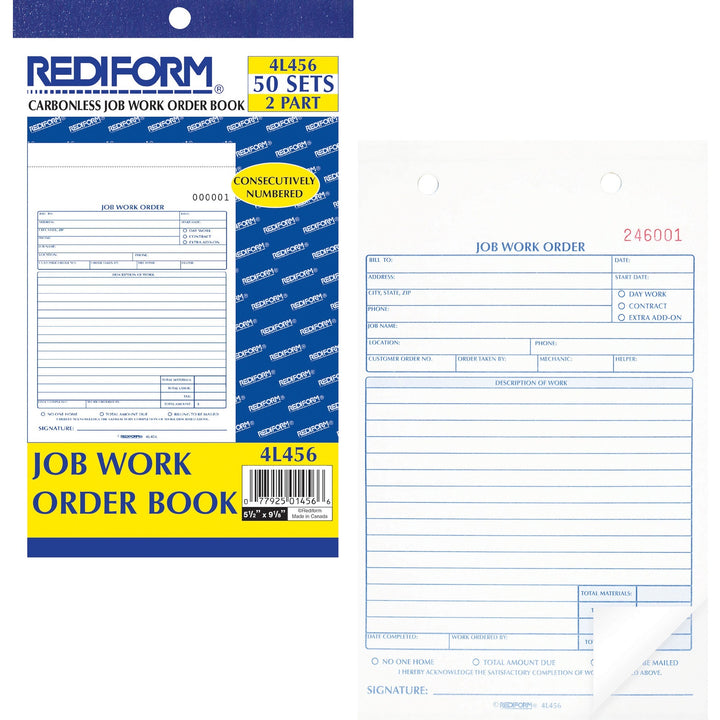 Image of Rediform® Job Work Order Book, Two-Part Carbonless, 5.5 x 8.5, 50 Forms Total