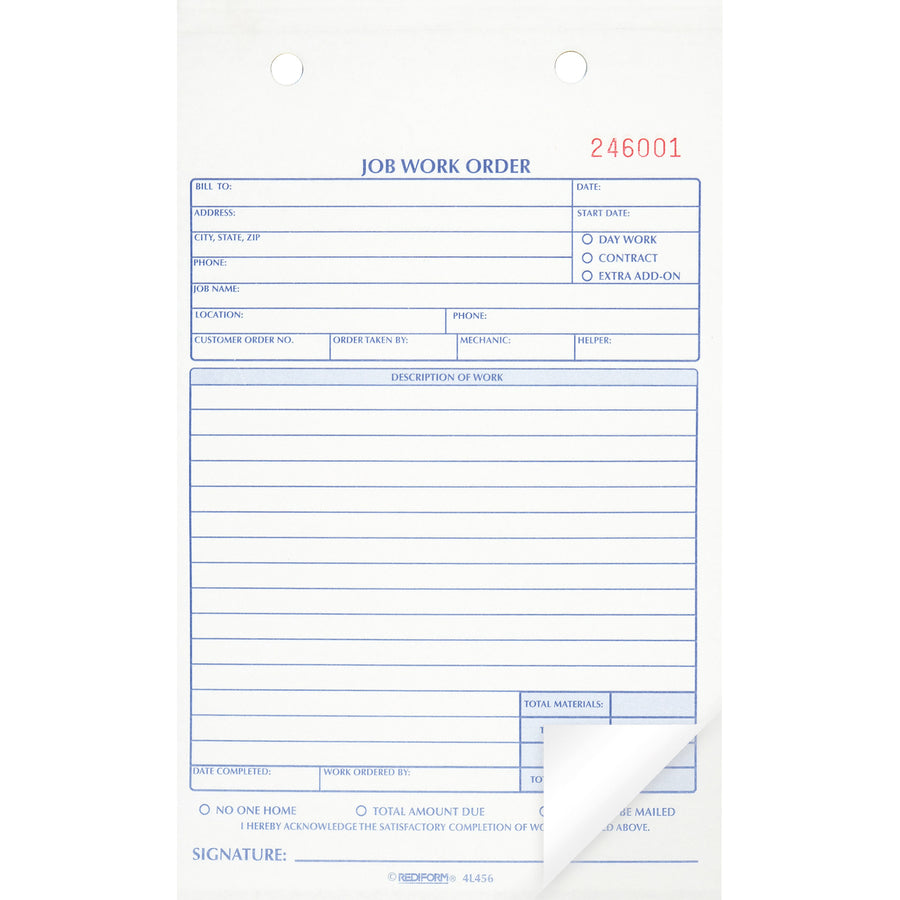 Image of Rediform® Job Work Order Book, Two-Part Carbonless, 5.5 x 8.5, 50 Forms Total