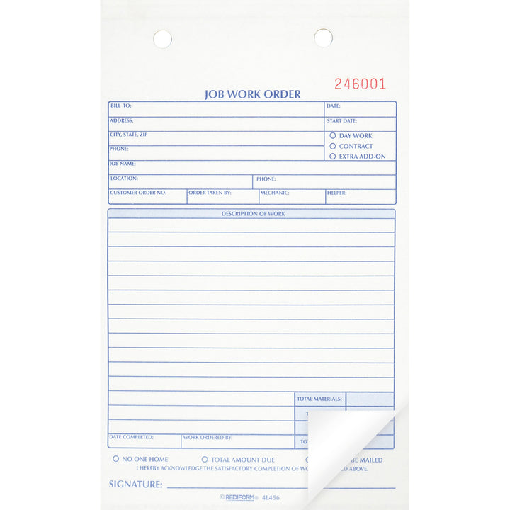 Image of Rediform® Job Work Order Book, Two-Part Carbonless, 5.5 x 8.5, 50 Forms Total