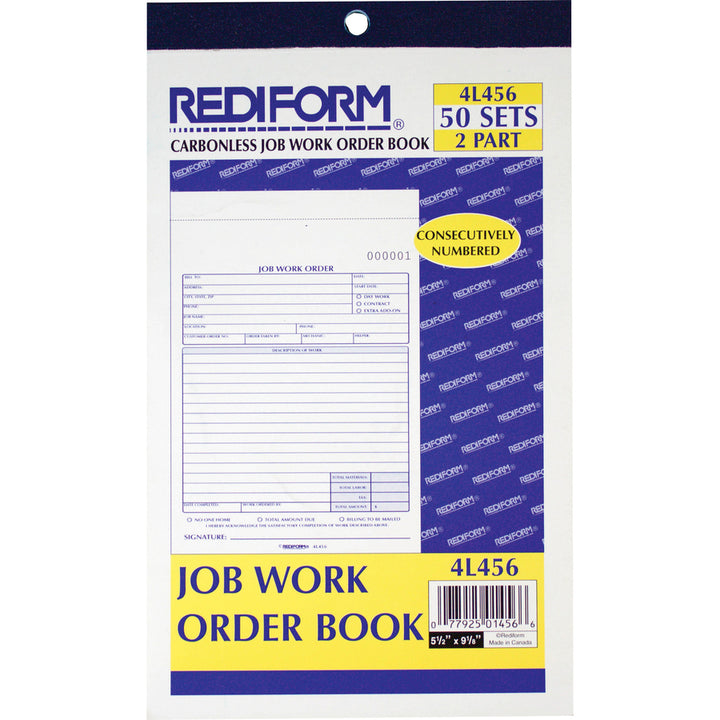 Image of Rediform® Job Work Order Book, Two-Part Carbonless, 5.5 x 8.5, 50 Forms Total