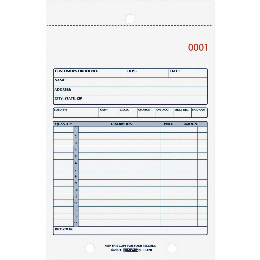 Image of Rediform® Sales Book, 15 Lines, Two-Part Carbonless, 5.5 x 7.88, 50 Forms Total