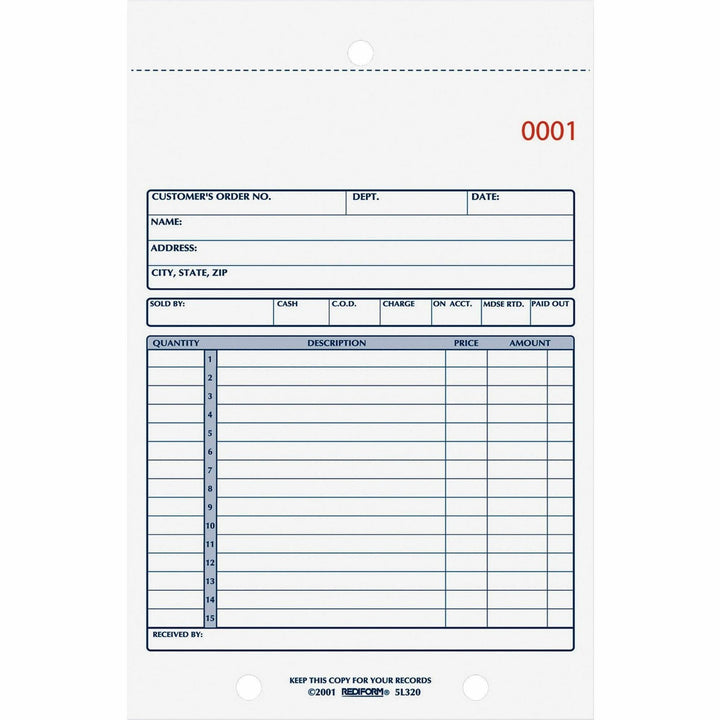Image of Rediform® Sales Book, 15 Lines, Two-Part Carbonless, 5.5 x 7.88, 50 Forms Total