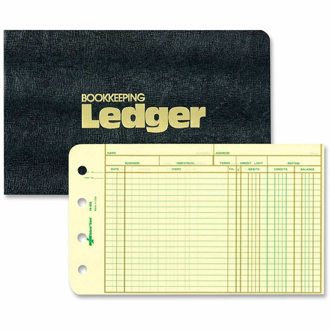 Image of National® Two-Ring Ledger Binder Kit With A-Z Index, Black Cover, 8.5 X 5 Debit-Credit-Balance Sheets, 100 Sheets/book